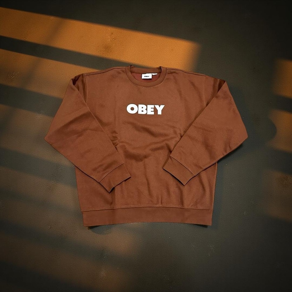 OBEY Bold Core Logo Crewneck Earth Tone Sweatshirt "Brown Sugar" Men Medium NWOT